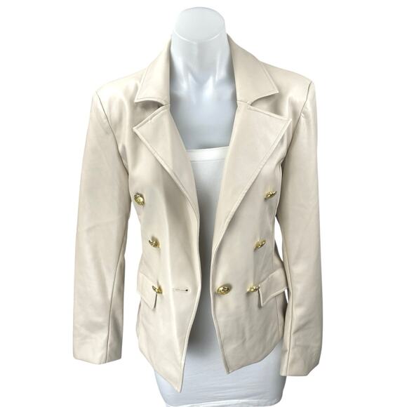NEW Anthropologie Nico Cream White Faux Leather Double Breasted Blazer Jacket S - Picture 1 of 4
